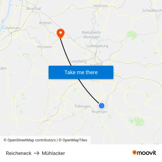 Reicheneck to Mühlacker map