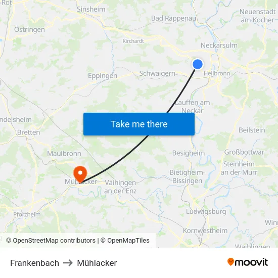 Frankenbach to Mühlacker map
