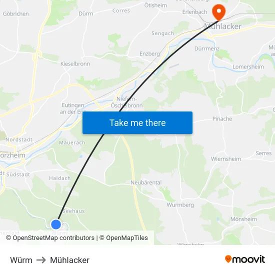 Würm to Mühlacker map