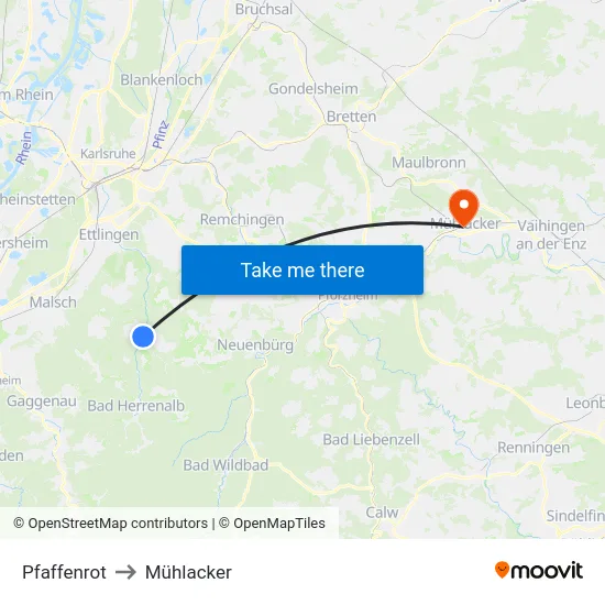 Pfaffenrot to Mühlacker map