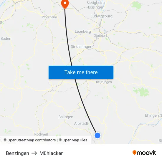 Benzingen to Mühlacker map