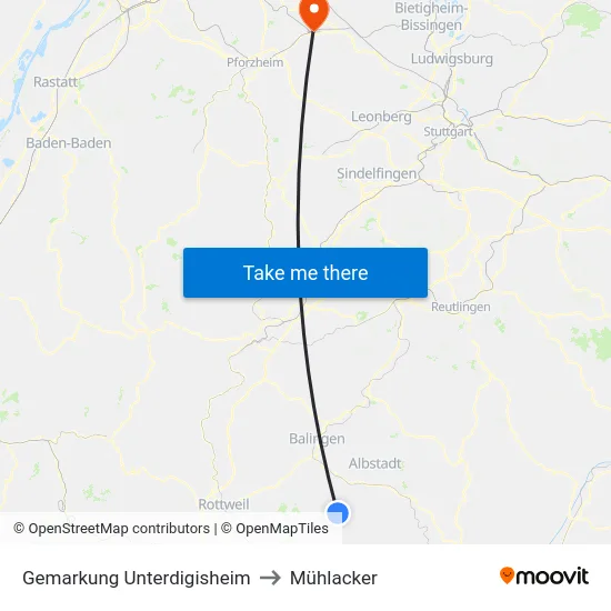 Gemarkung Unterdigisheim to Mühlacker map