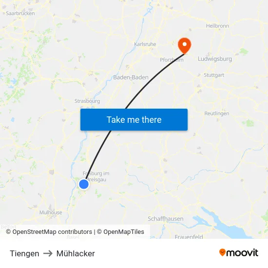 Tiengen to Mühlacker map