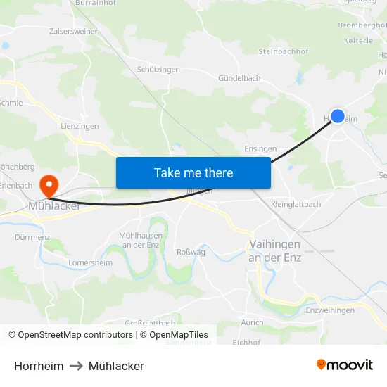 Horrheim to Mühlacker map