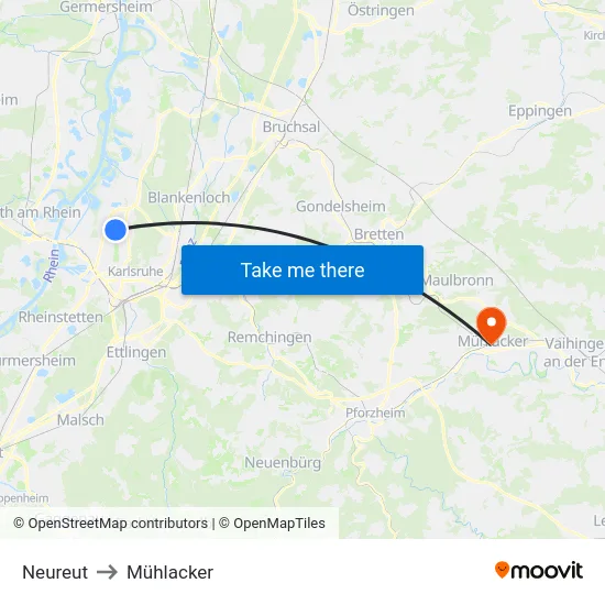 Neureut to Mühlacker map