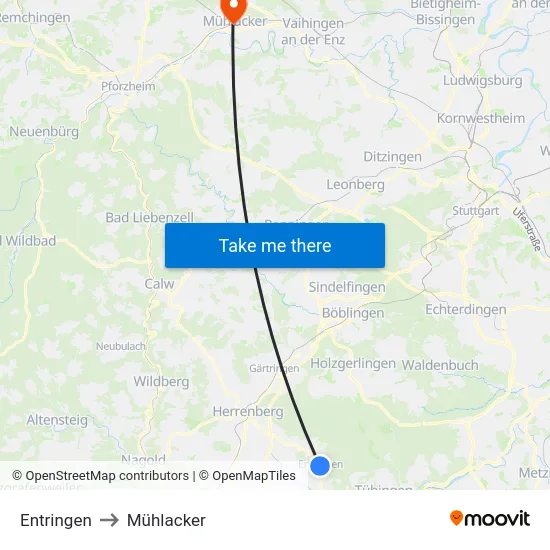 Entringen to Mühlacker map