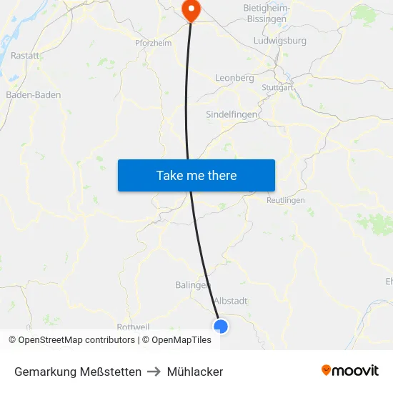 Gemarkung Meßstetten to Mühlacker map