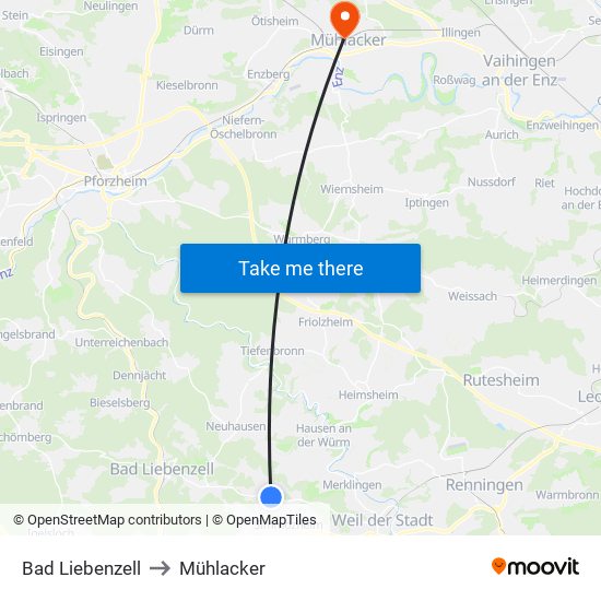 Bad Liebenzell to Mühlacker map