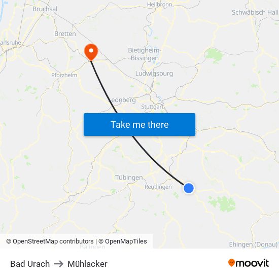 Bad Urach to Mühlacker map