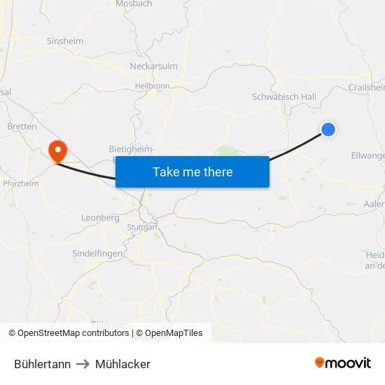 Bühlertann to Mühlacker map