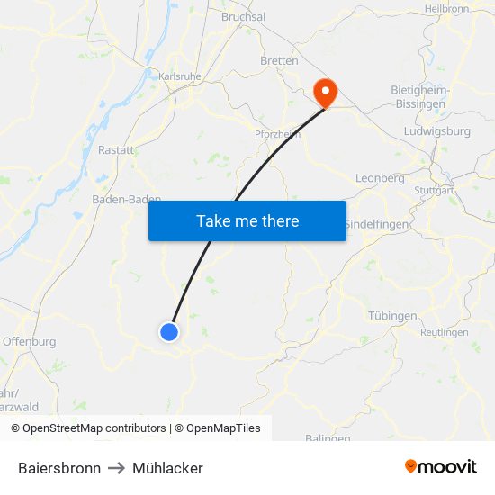 Baiersbronn to Mühlacker map