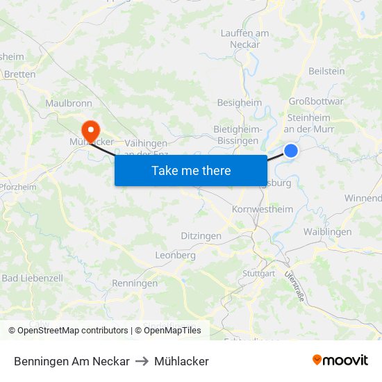 Benningen Am Neckar to Mühlacker map
