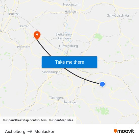 Aichelberg to Mühlacker map