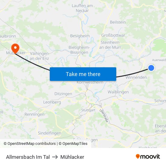 Allmersbach Im Tal to Mühlacker map