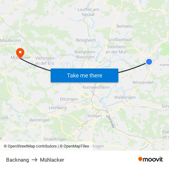 Backnang to Mühlacker map
