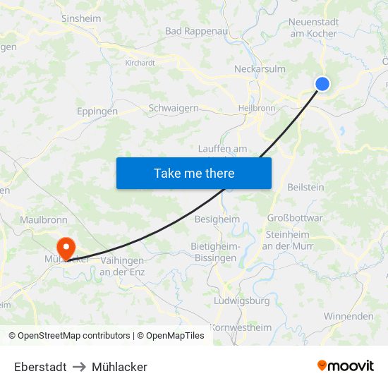 Eberstadt to Mühlacker map