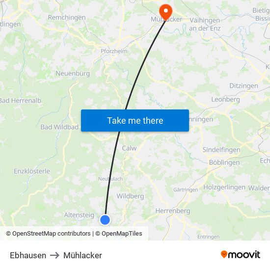 Ebhausen to Mühlacker map