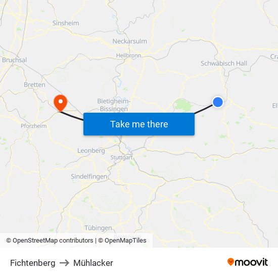 Fichtenberg to Mühlacker map