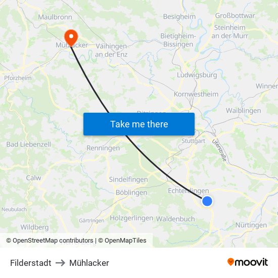 Filderstadt to Mühlacker map