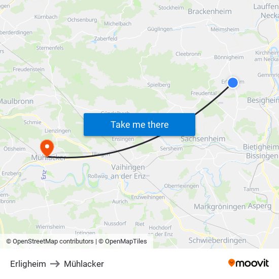Erligheim to Mühlacker map
