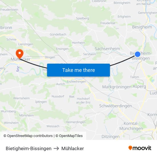 Bietigheim-Bissingen to Mühlacker map