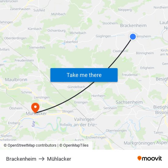 Brackenheim to Mühlacker map