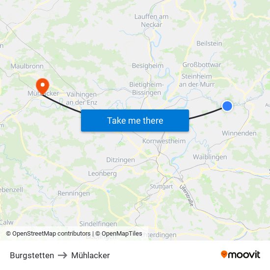 Burgstetten to Mühlacker map