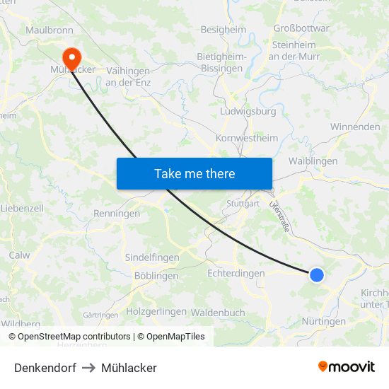 Denkendorf to Mühlacker map