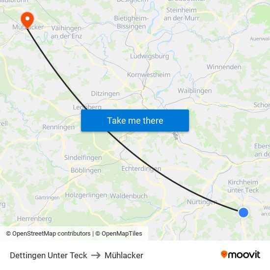 Dettingen Unter Teck to Mühlacker map
