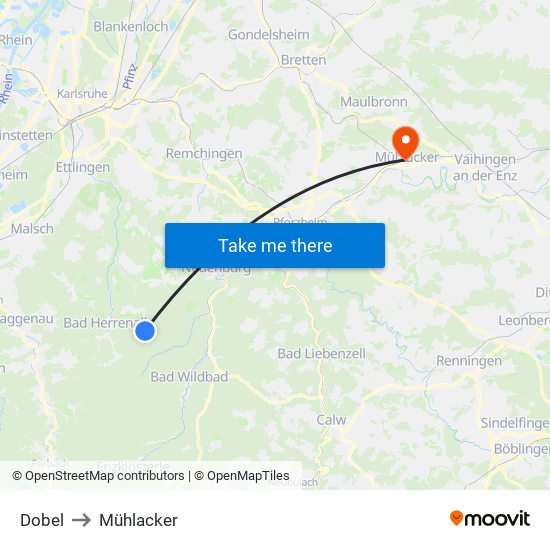 Dobel to Mühlacker map