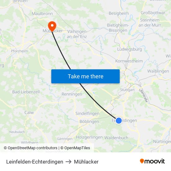 Leinfelden-Echterdingen to Mühlacker map