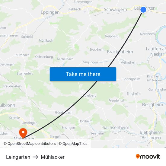 Leingarten to Mühlacker map