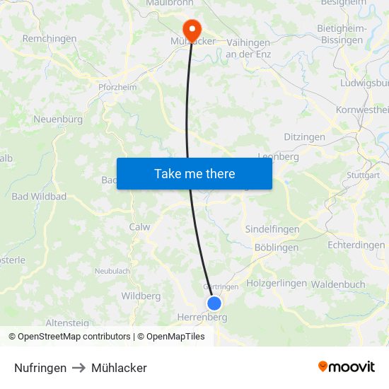 Nufringen to Mühlacker map