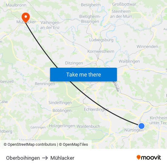 Oberboihingen to Mühlacker map