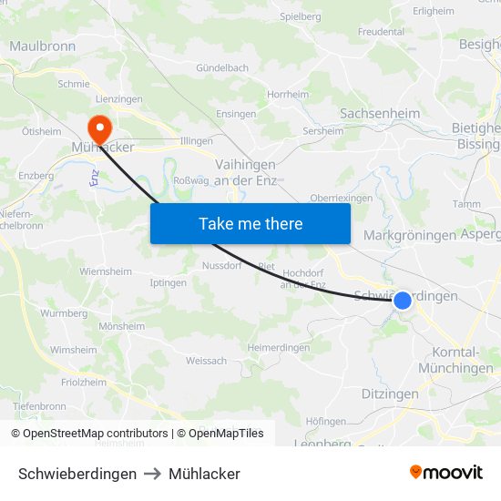 Schwieberdingen to Mühlacker map