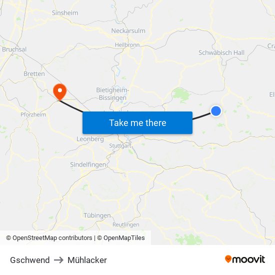 Gschwend to Mühlacker map