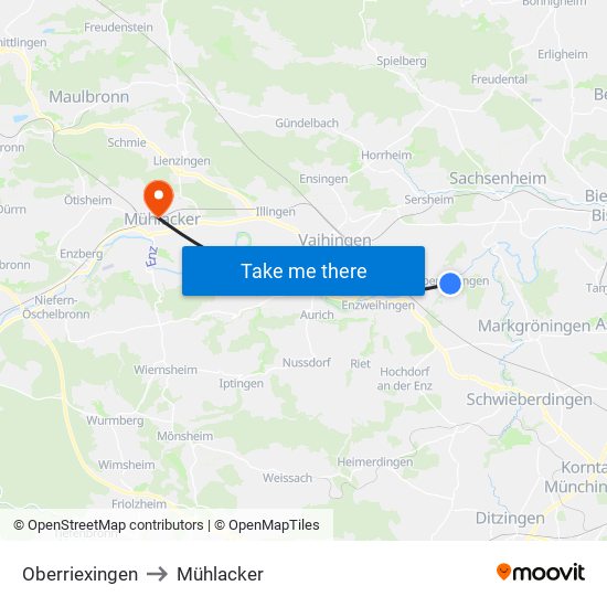 Oberriexingen to Mühlacker map