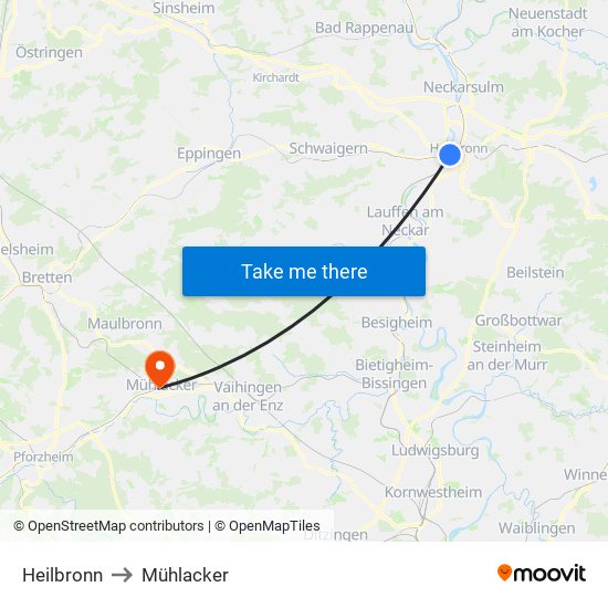 Heilbronn to Mühlacker map