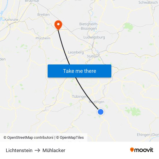 Lichtenstein to Mühlacker map