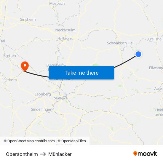 Obersontheim to Mühlacker map