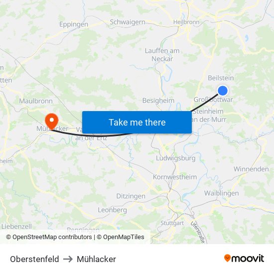 Oberstenfeld to Mühlacker map