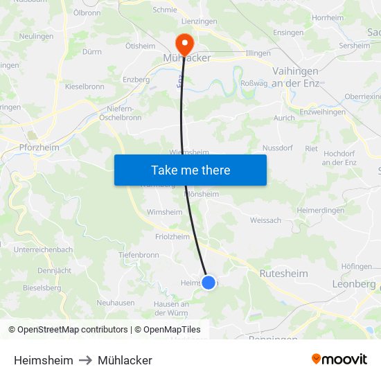 Heimsheim to Mühlacker map
