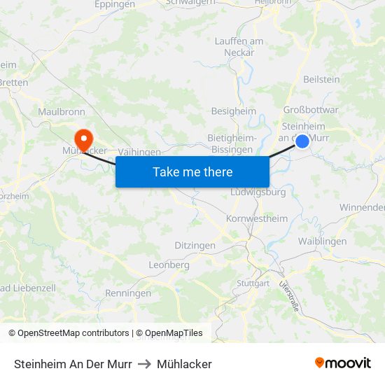 Steinheim An Der Murr to Mühlacker map