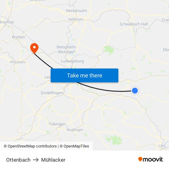 Ottenbach to Mühlacker map