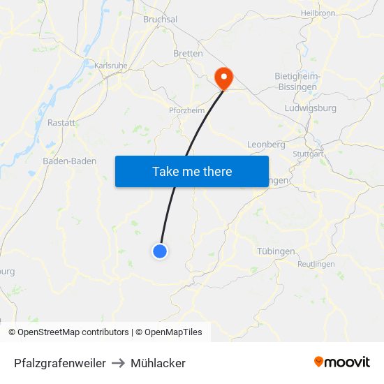 Pfalzgrafenweiler to Mühlacker map