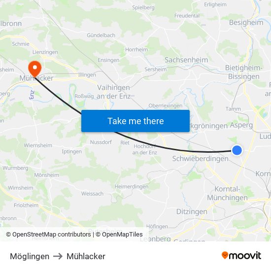 Möglingen to Mühlacker map