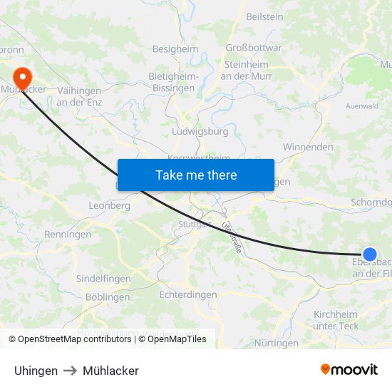 Uhingen to Mühlacker map