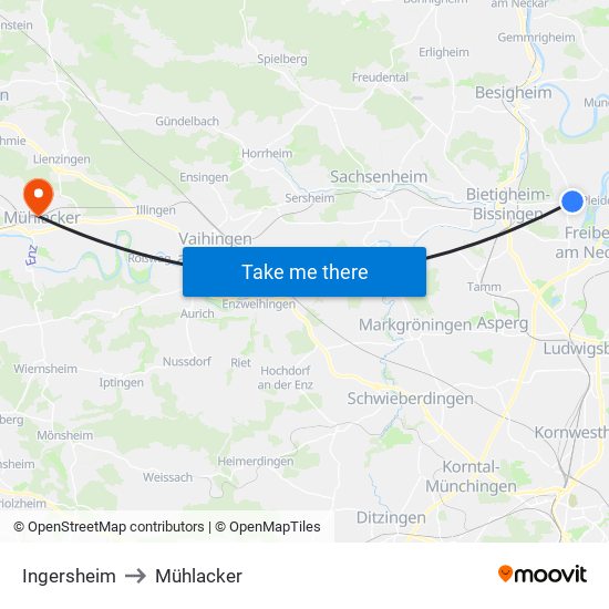 Ingersheim to Mühlacker map