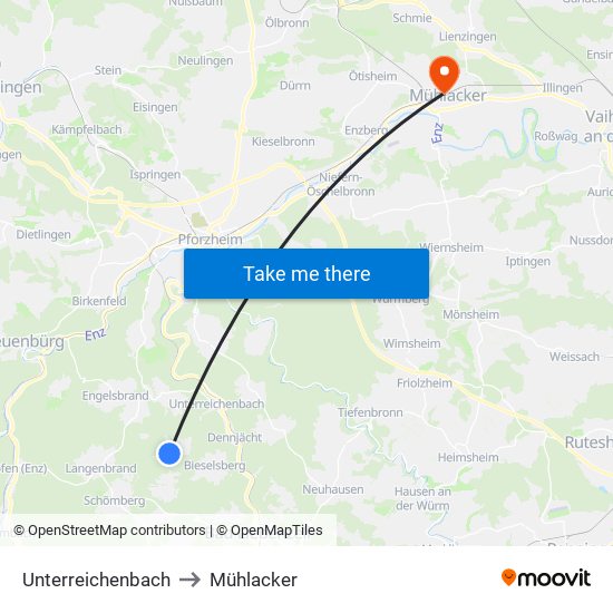 Unterreichenbach to Mühlacker map