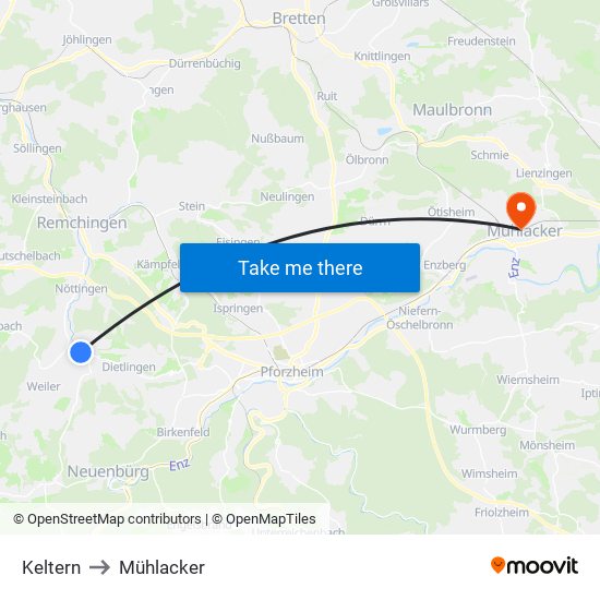 Keltern to Mühlacker map